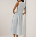 Women's Light Blue Panelled Waist Sleeveless Dress