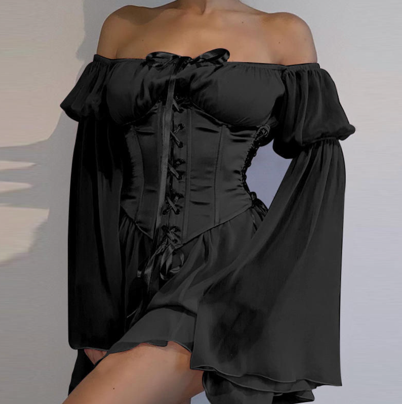 Women's Off-Shoulder Corset Waist Ruffle Mini Dress