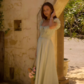 Women's Square Neck Puff Sleeve Shirred Maxi Dress