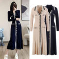 Women's Knitted Lapel Button Midi Dress