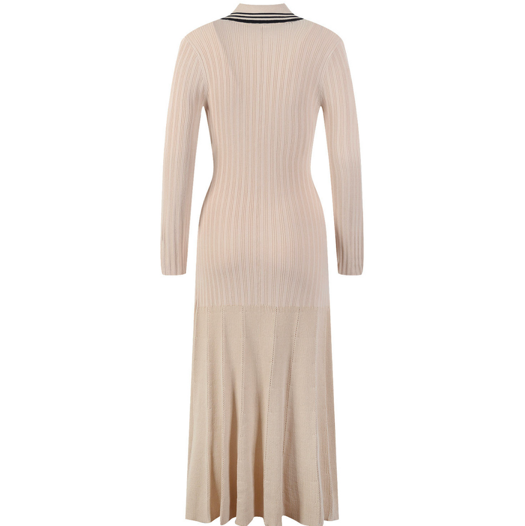 Women's Knitted Lapel Button Midi Dress